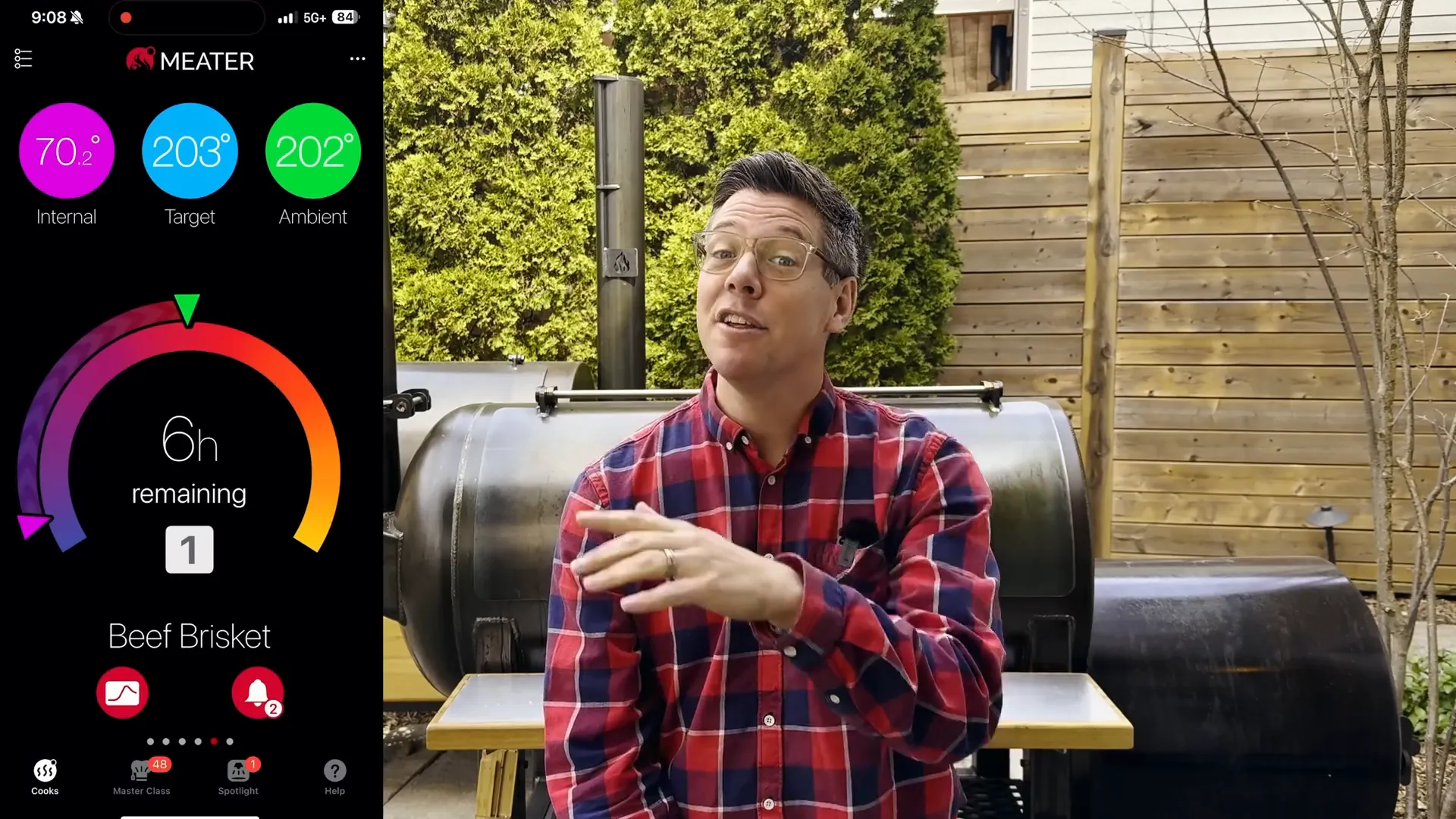 Remote monitoring of brisket cook with MEATER app