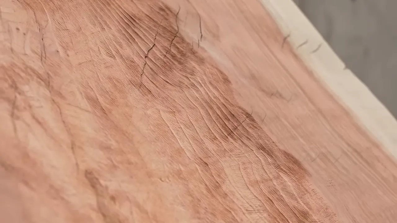 Close-up of textured redwood grain with raised ridges and recessed areas