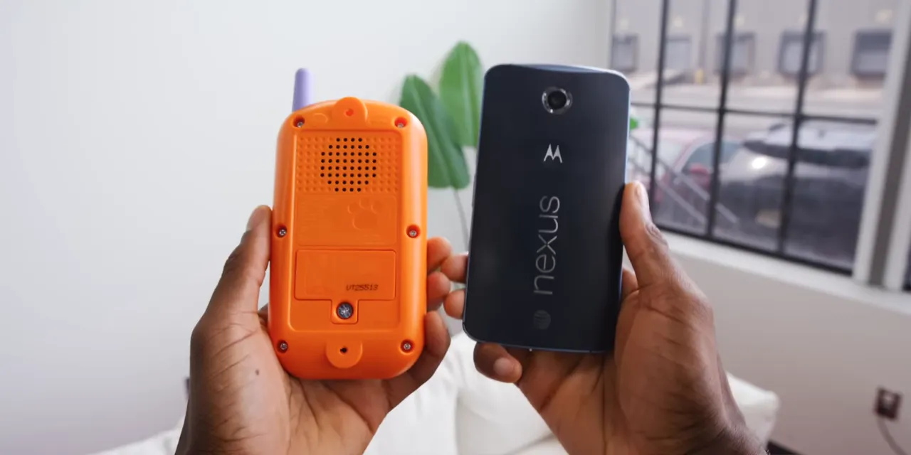 Orange back of the Bluey phone held beside the black back of a Nexus 6