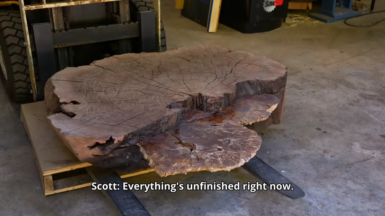 Unfinished maple burl shelf projecting from the walnut block