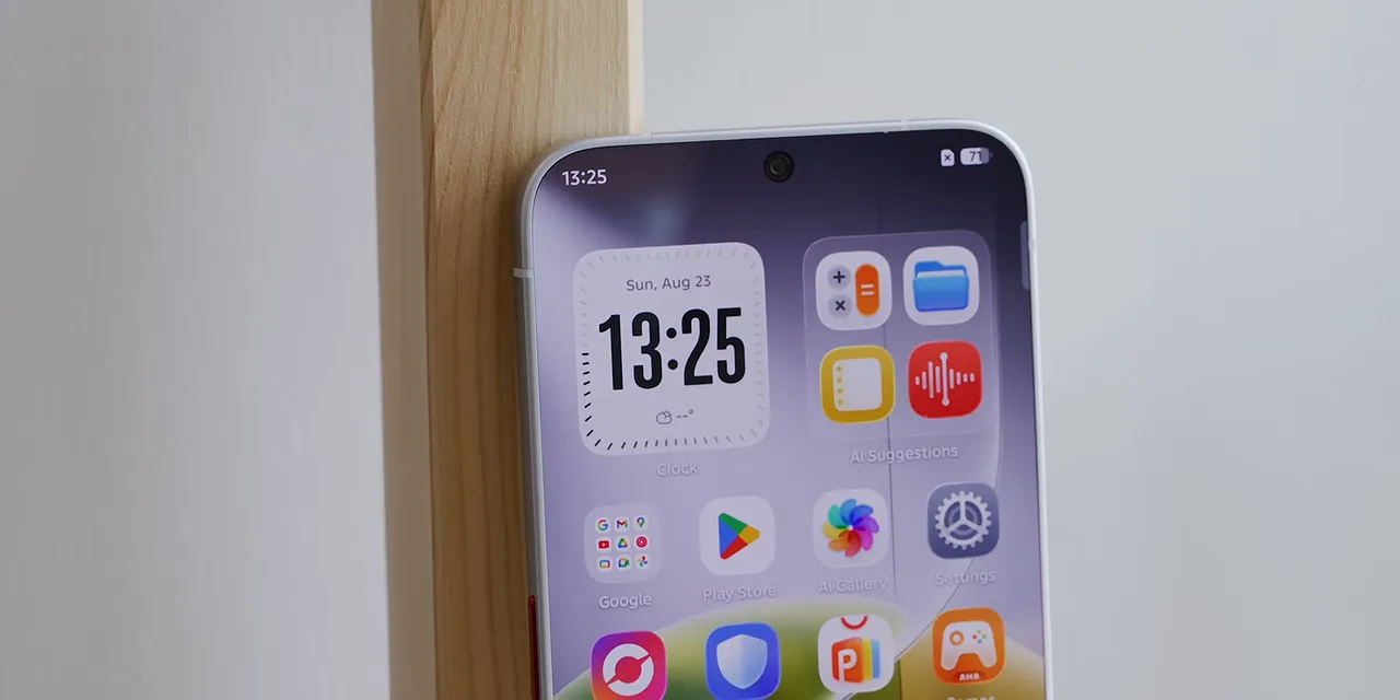 Close-up of the Tecno concept phone showing its display and thin silver perimeter