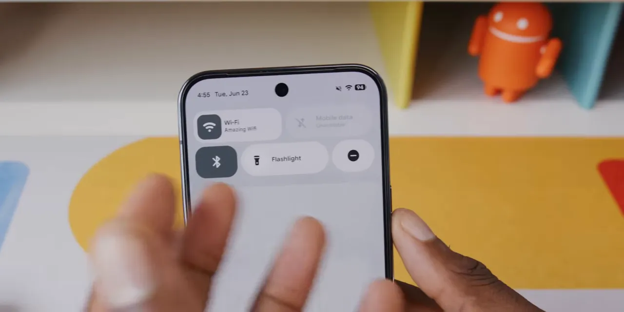 Pixel Quick Settings showing separate Wi-Fi and mobile data tiles