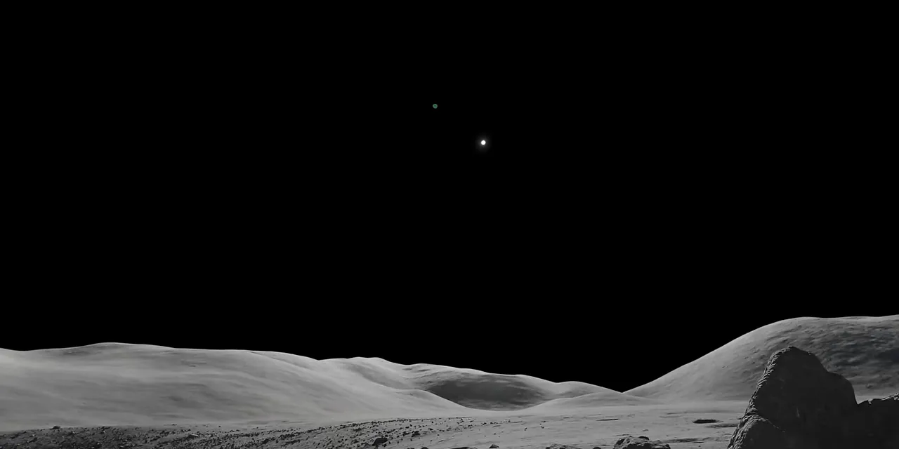 Rocky lunar landscape under a black sky in a Vision Pro environment