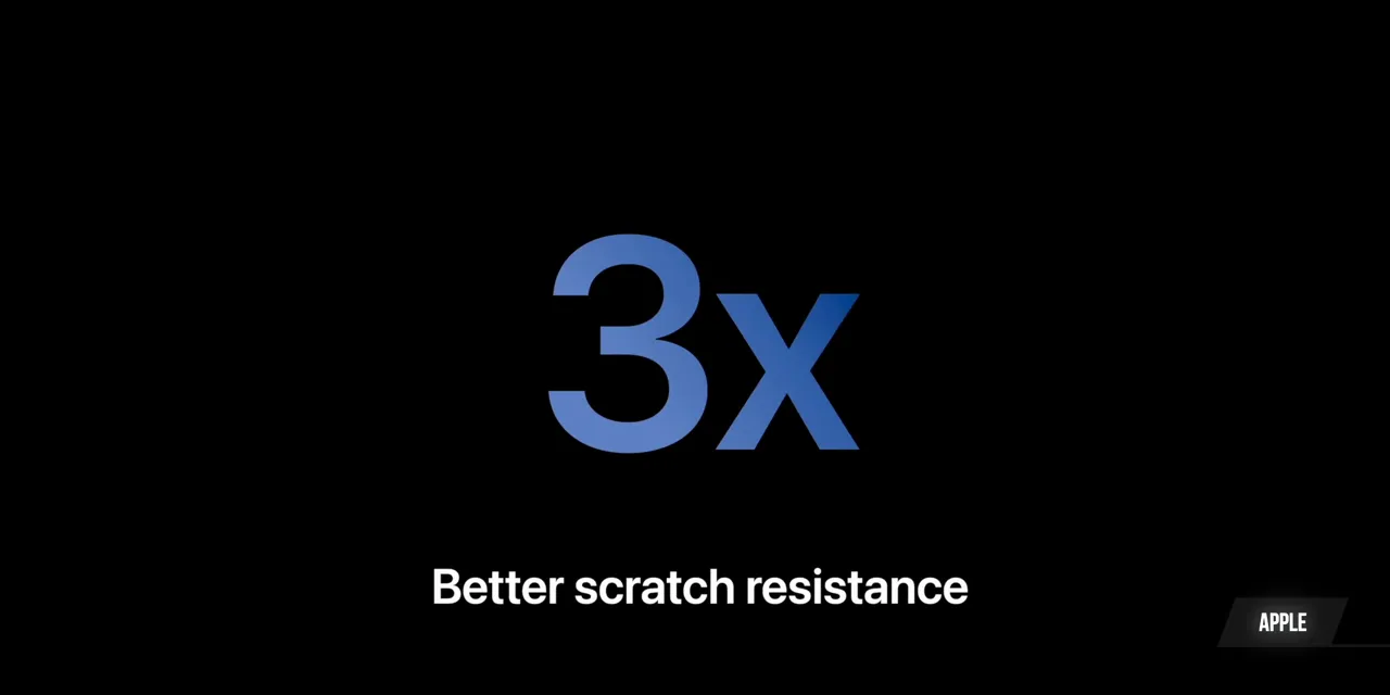 Apple presentation graphic reading 3x better scratch resistance