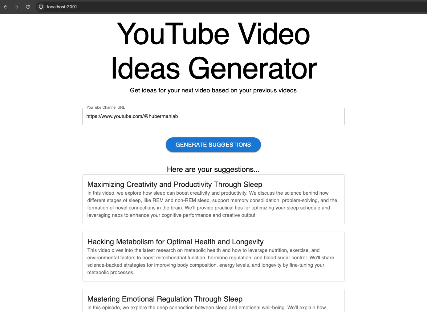 Screenshot of complete UI