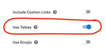 Table generation option