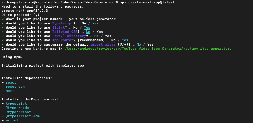 Screenshot of terminal after NextJS app is created