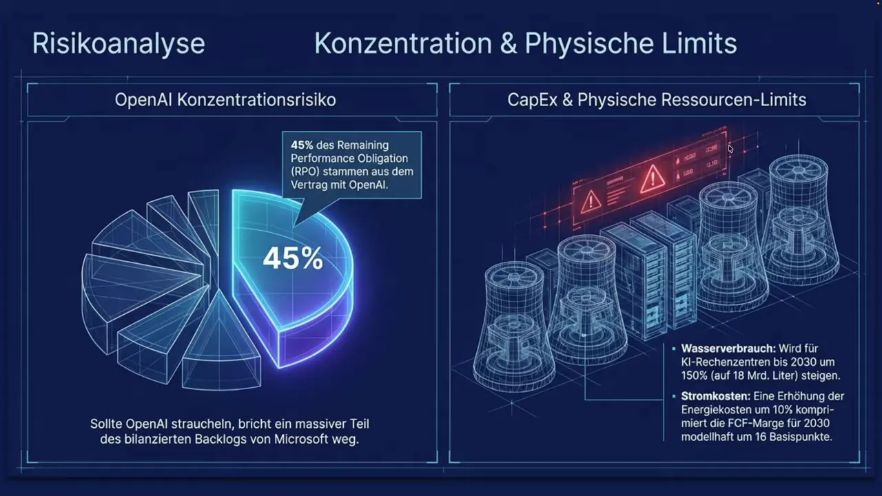 Infografik: OpenAI-Konzentrationsrisiko (RPO) und CapEx/physische Ressourcen-Limits bei Microsoft