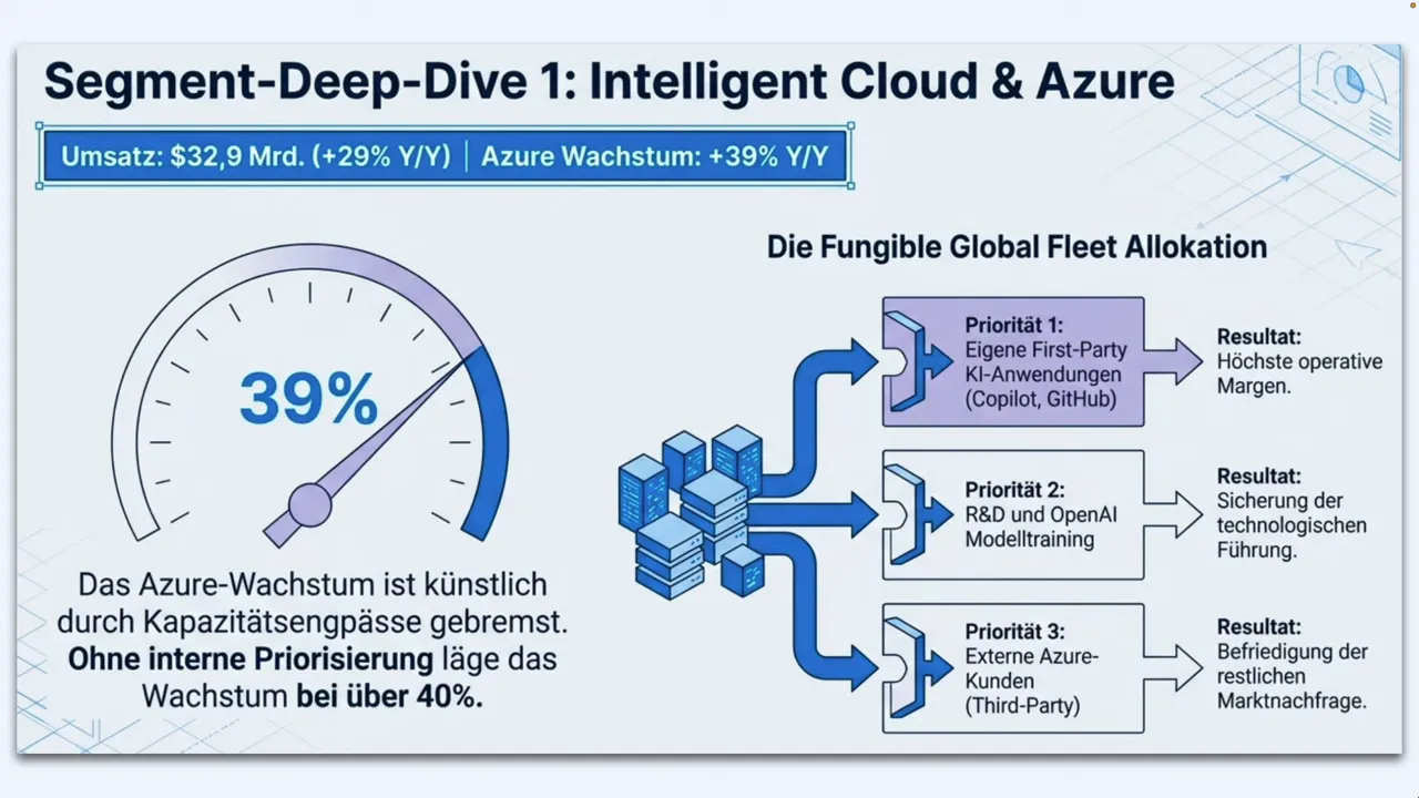 Infografik: Azure Segment-Deep-Dive mit 39% Wachstum und Priorisierungslogik der Fungible Global Fleet Allocation