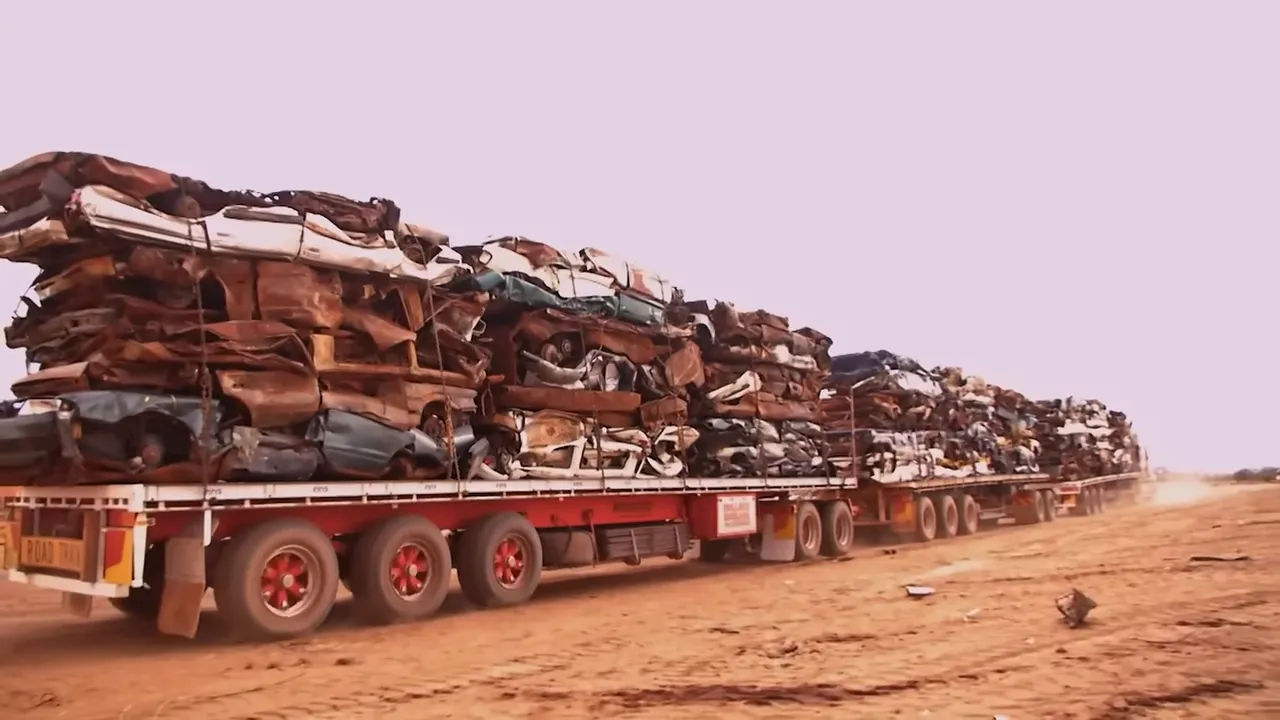 Stacked bales of crushed metal ready for cartage