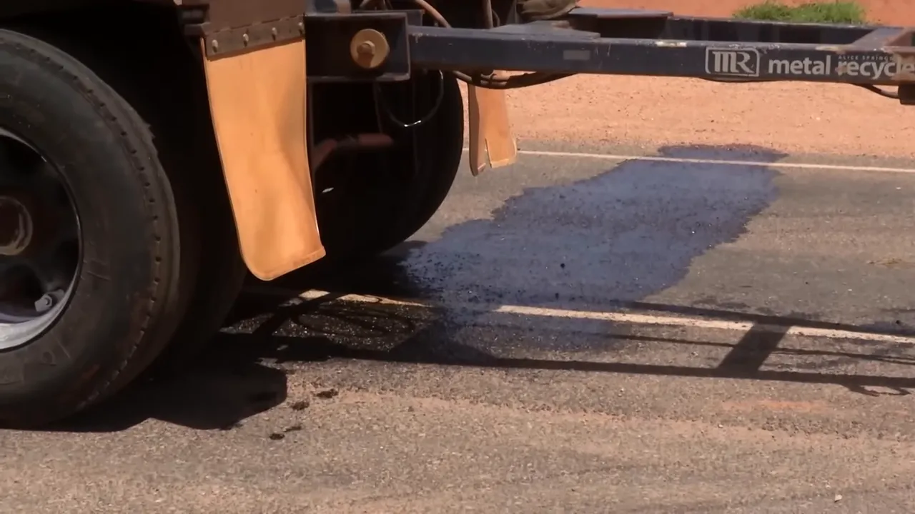 Trail of diesel showing a fuel leak from the crusher tank