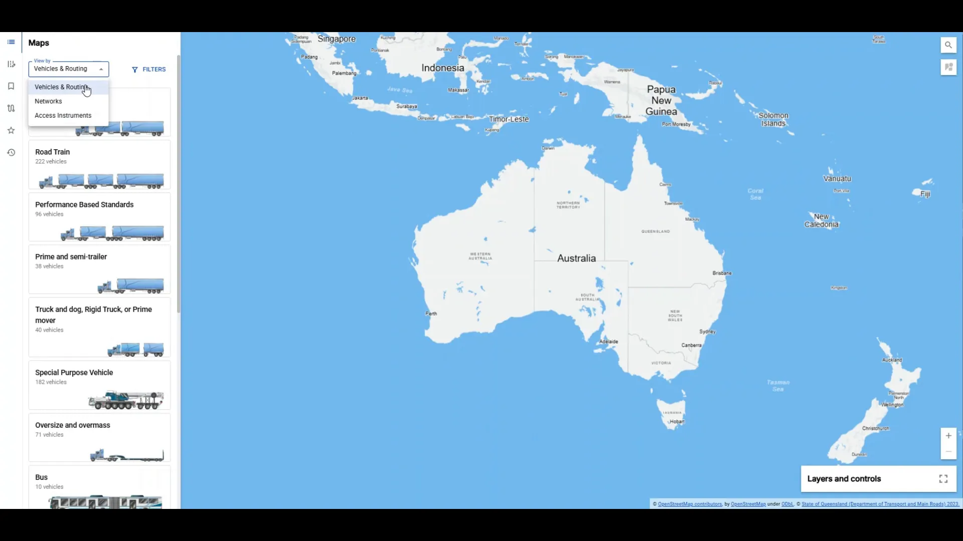 Selecting vehicles and routing options in NHVR Go