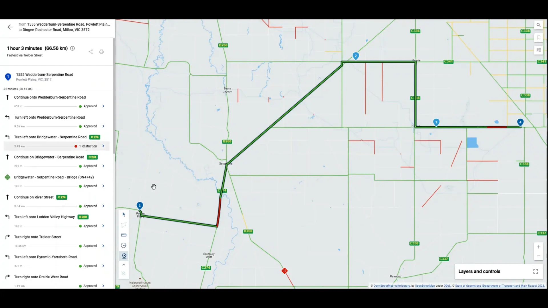 Turn-by-turn directions with road restrictions