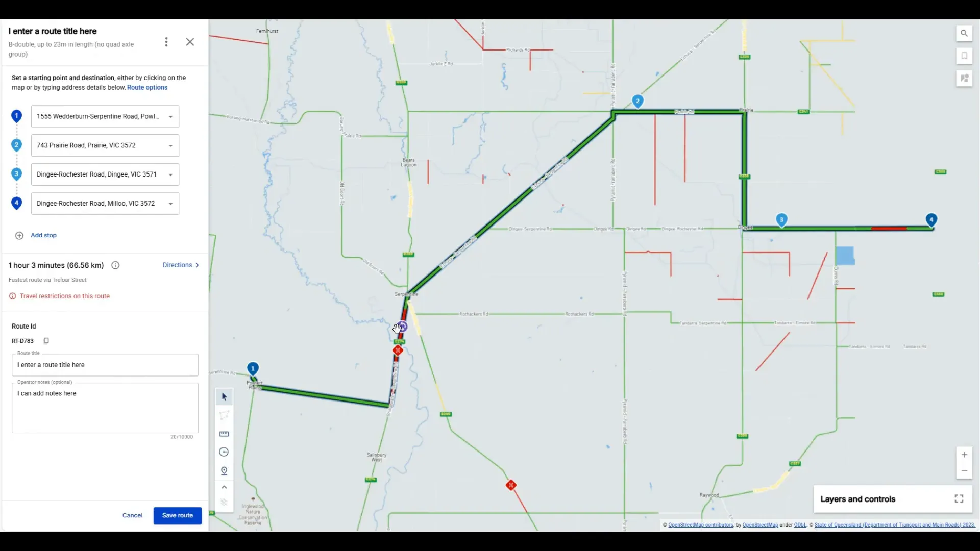 Network changes highlighted on route map