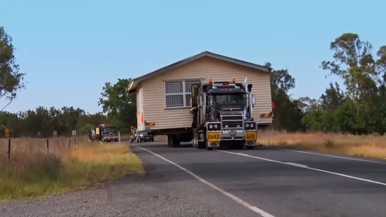 The wide fragile timber house ready to move