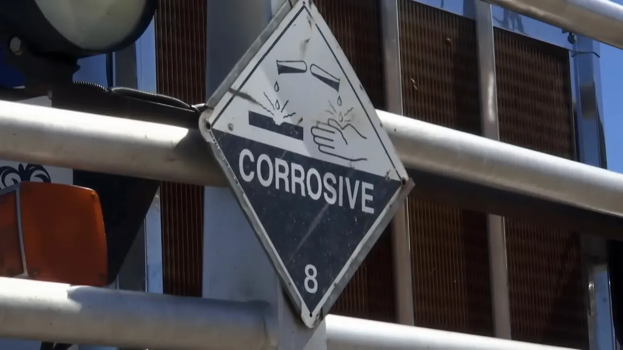 Close-up of tanker signage and hazard markings