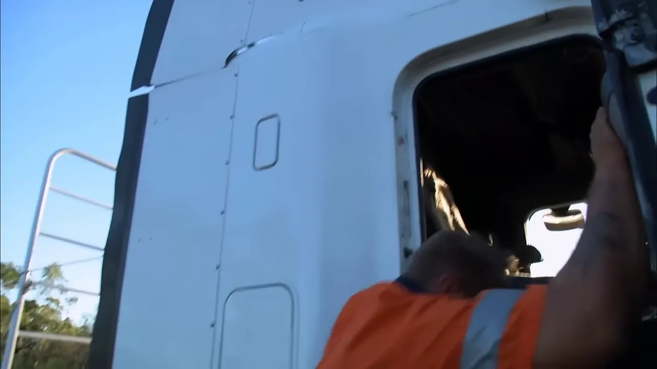 Damaged front of truck after hitting a kangaroo