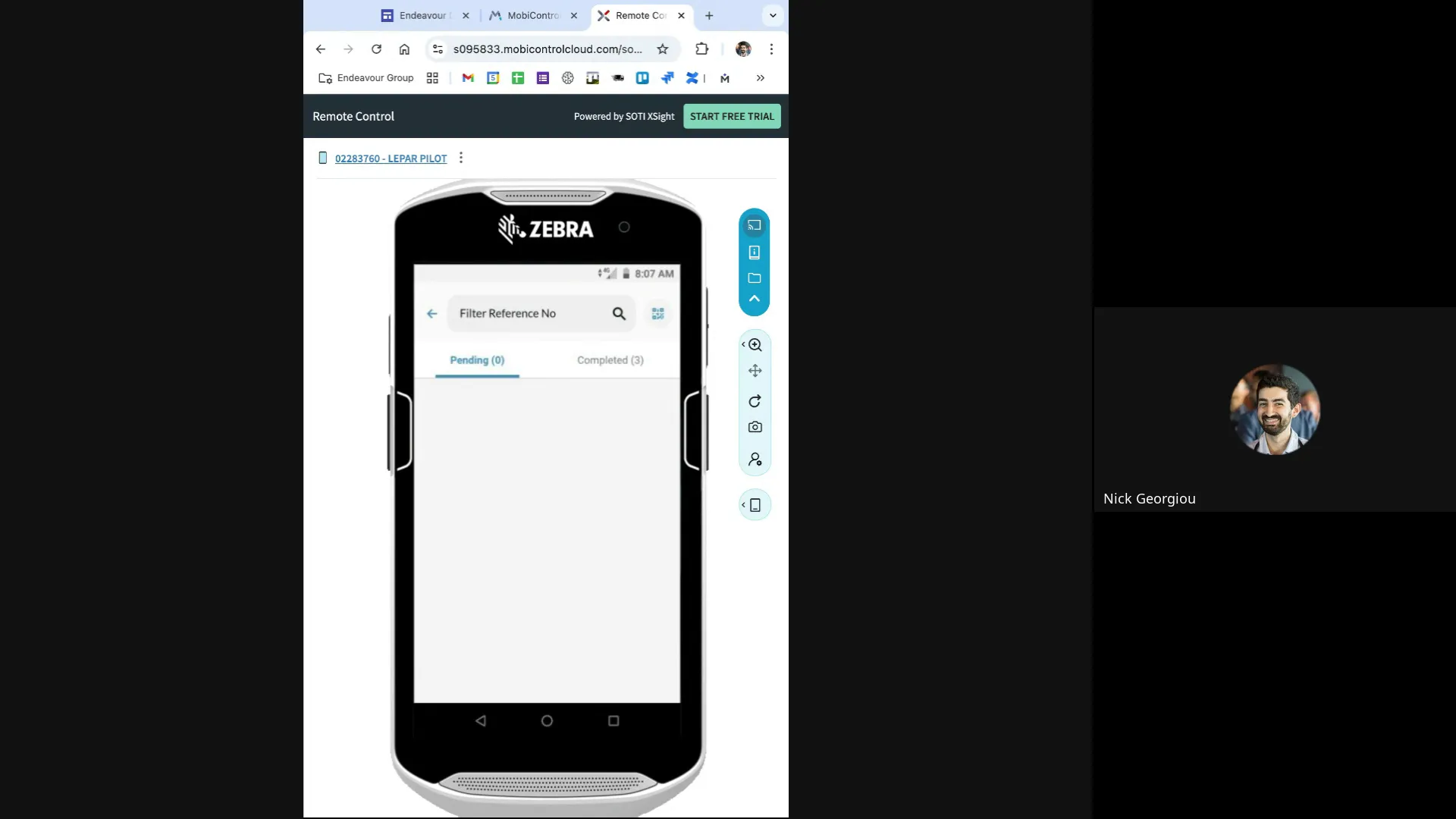 End trip screen in Fareye app