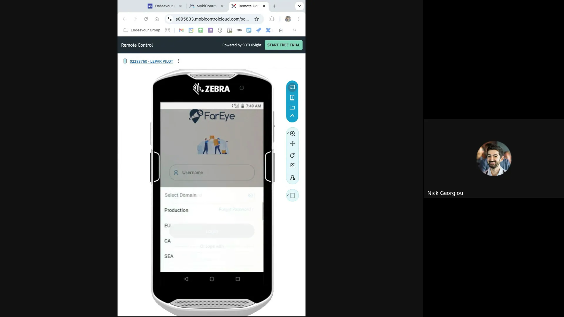Device long press to select country menu