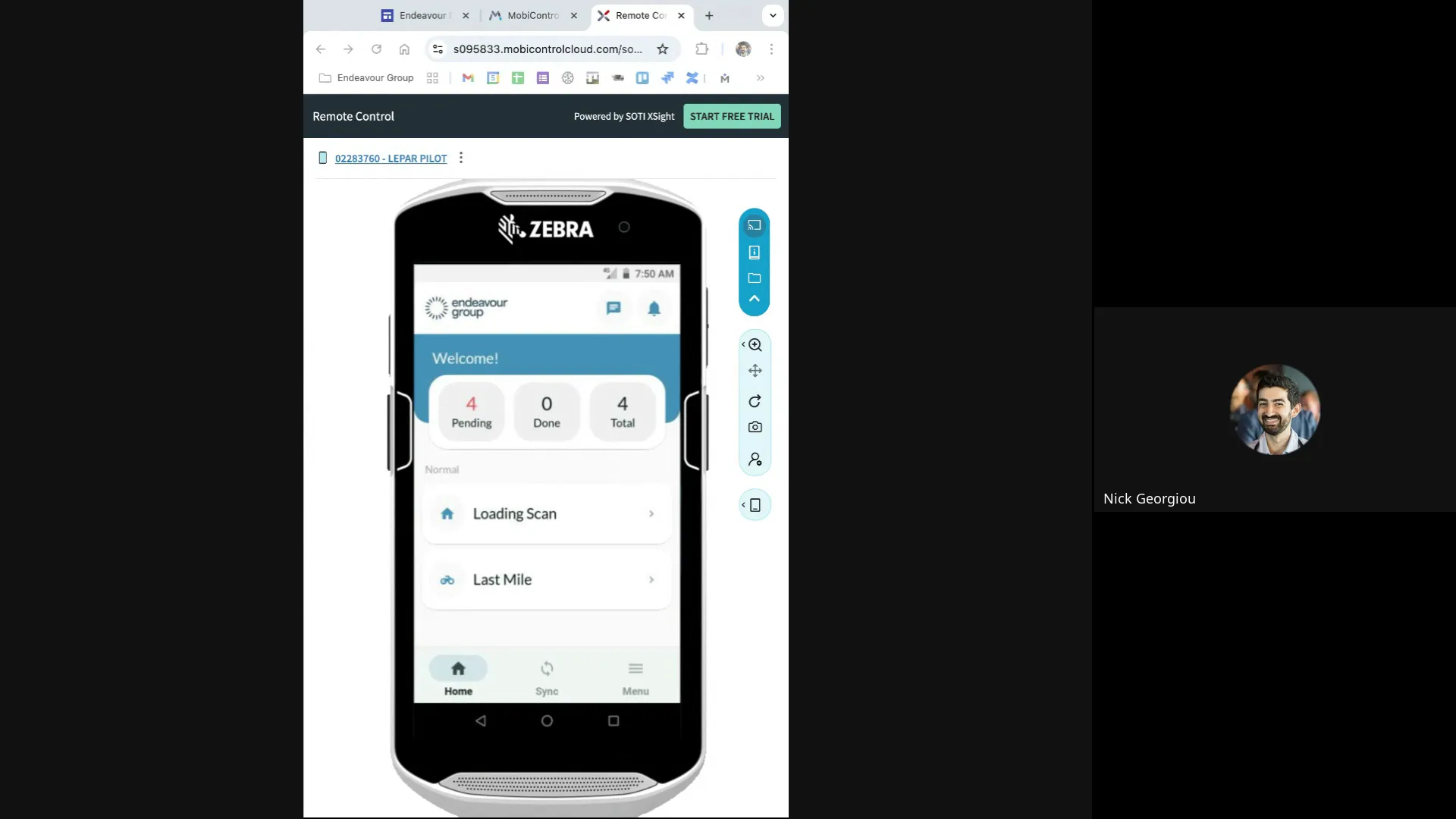 Fareye app login screen showing loading and last mile tabs