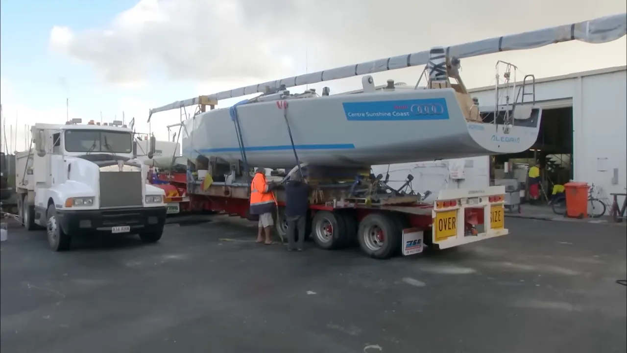 Allegria just on board, mast secured
