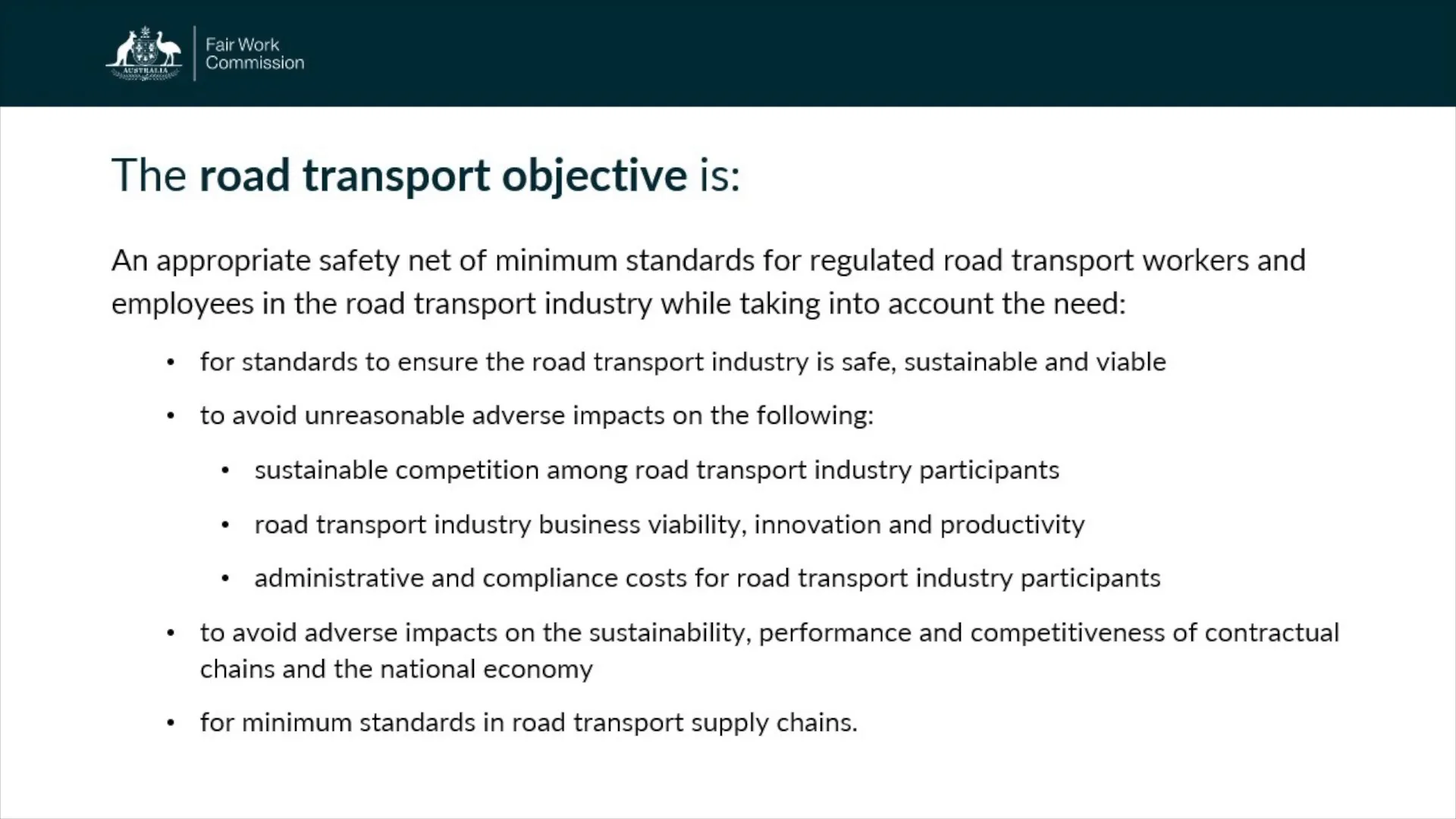 Road Transport Advisory Group involvement in consultation
