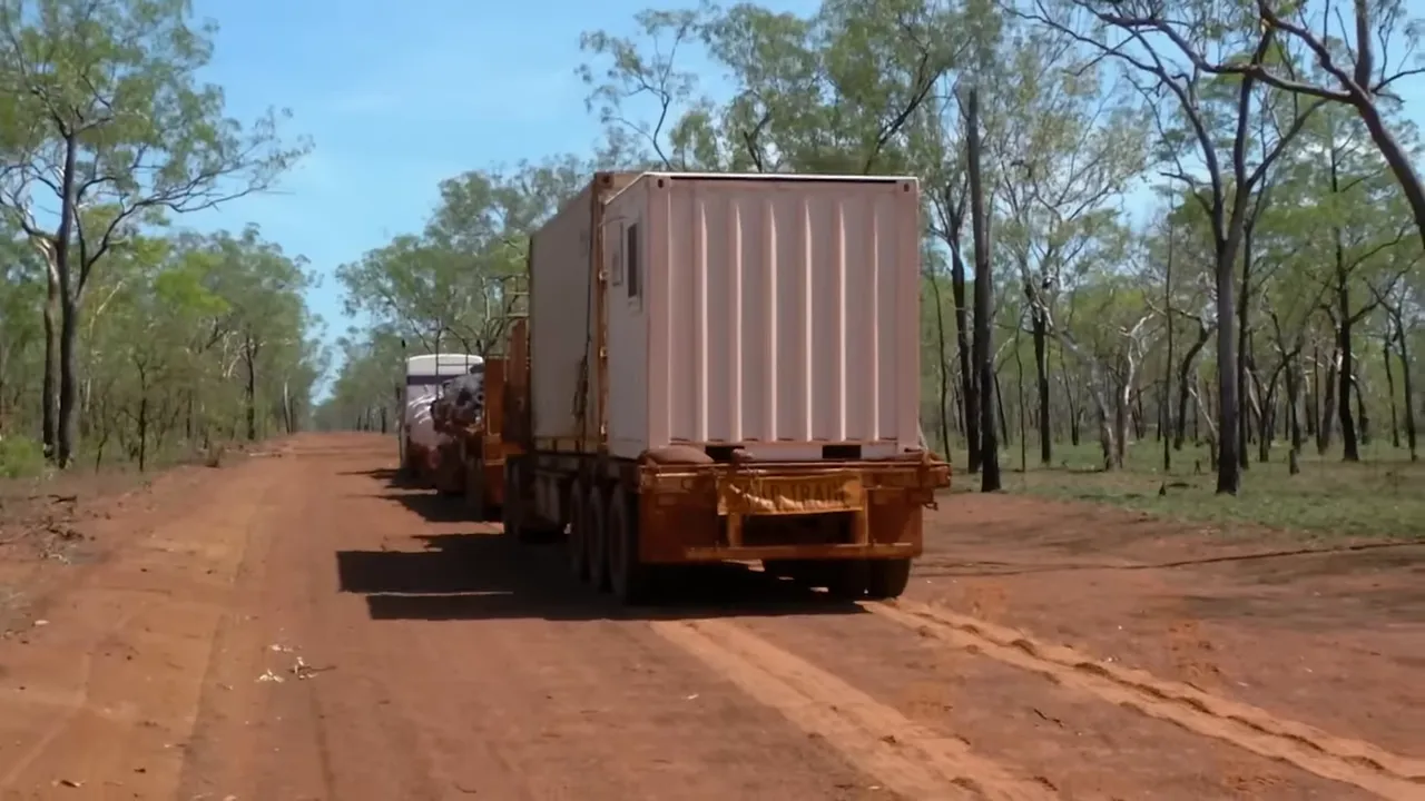 Deep corrugations slowing the road train to walking pace