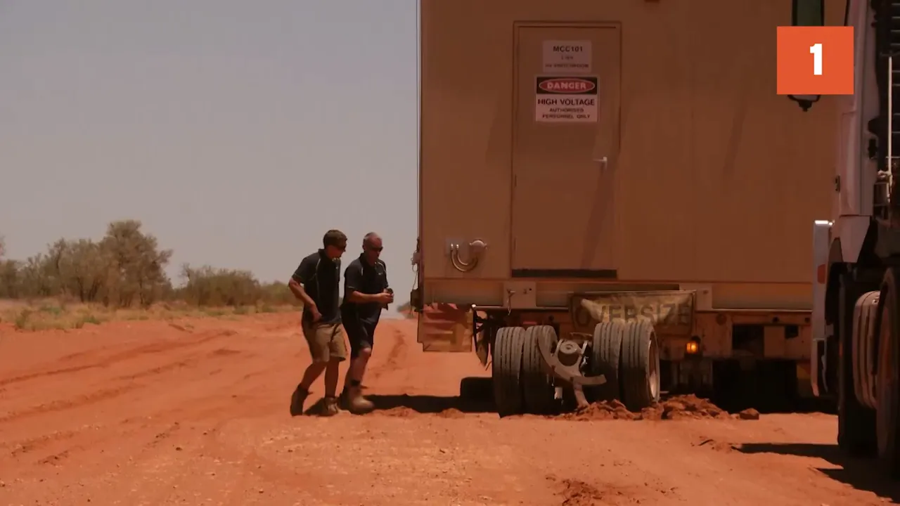 Trailer with a steering leg ripped off on corrugated dirt track