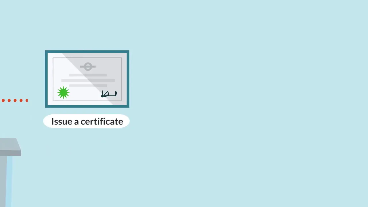 Illustration of a framed certificate with the label 'Issue a certificate' on a light blue background