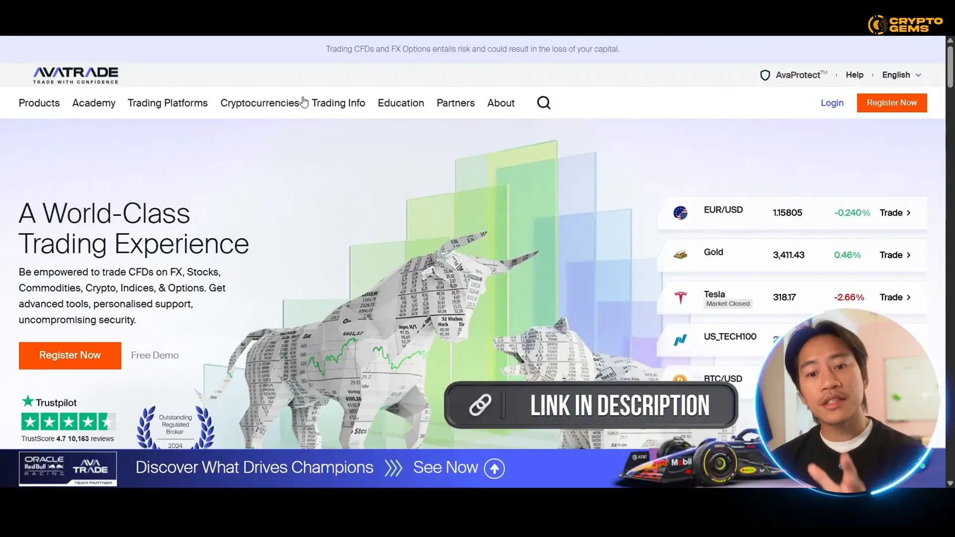 Landing page comparison of Invidia Trade and AvaTrade