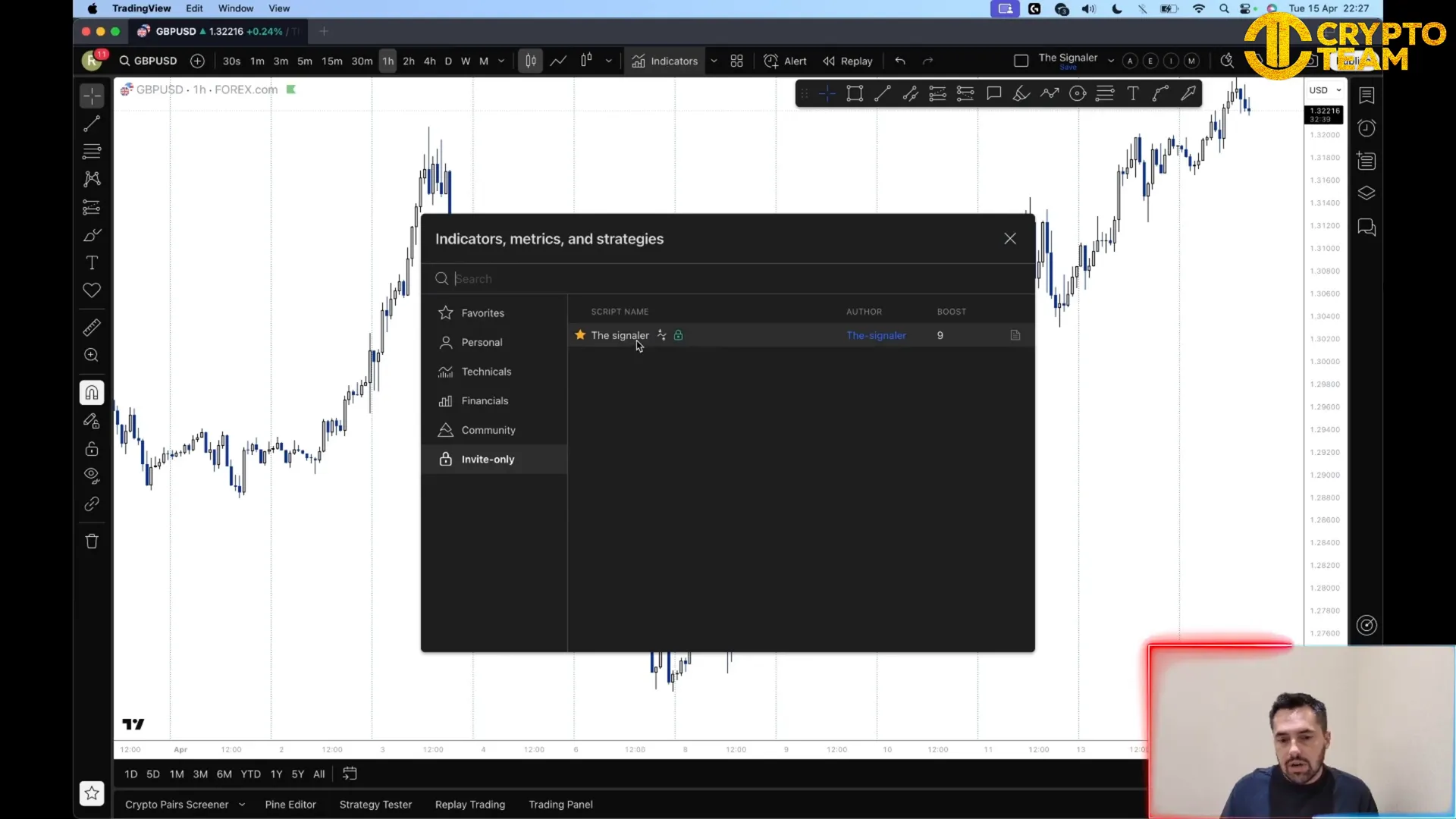 Adding The Signaler indicator to TradingView chart