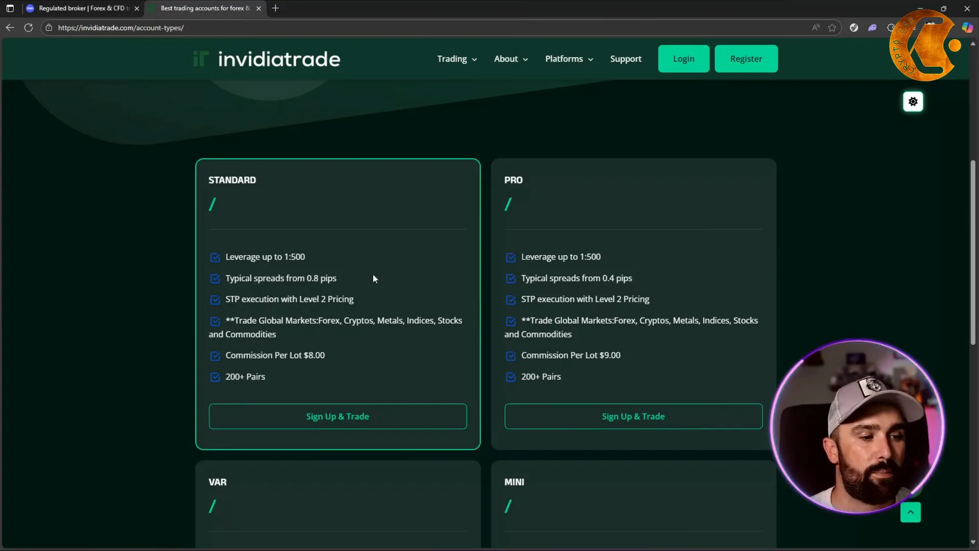 InvidiaTrade account types and typical spreads