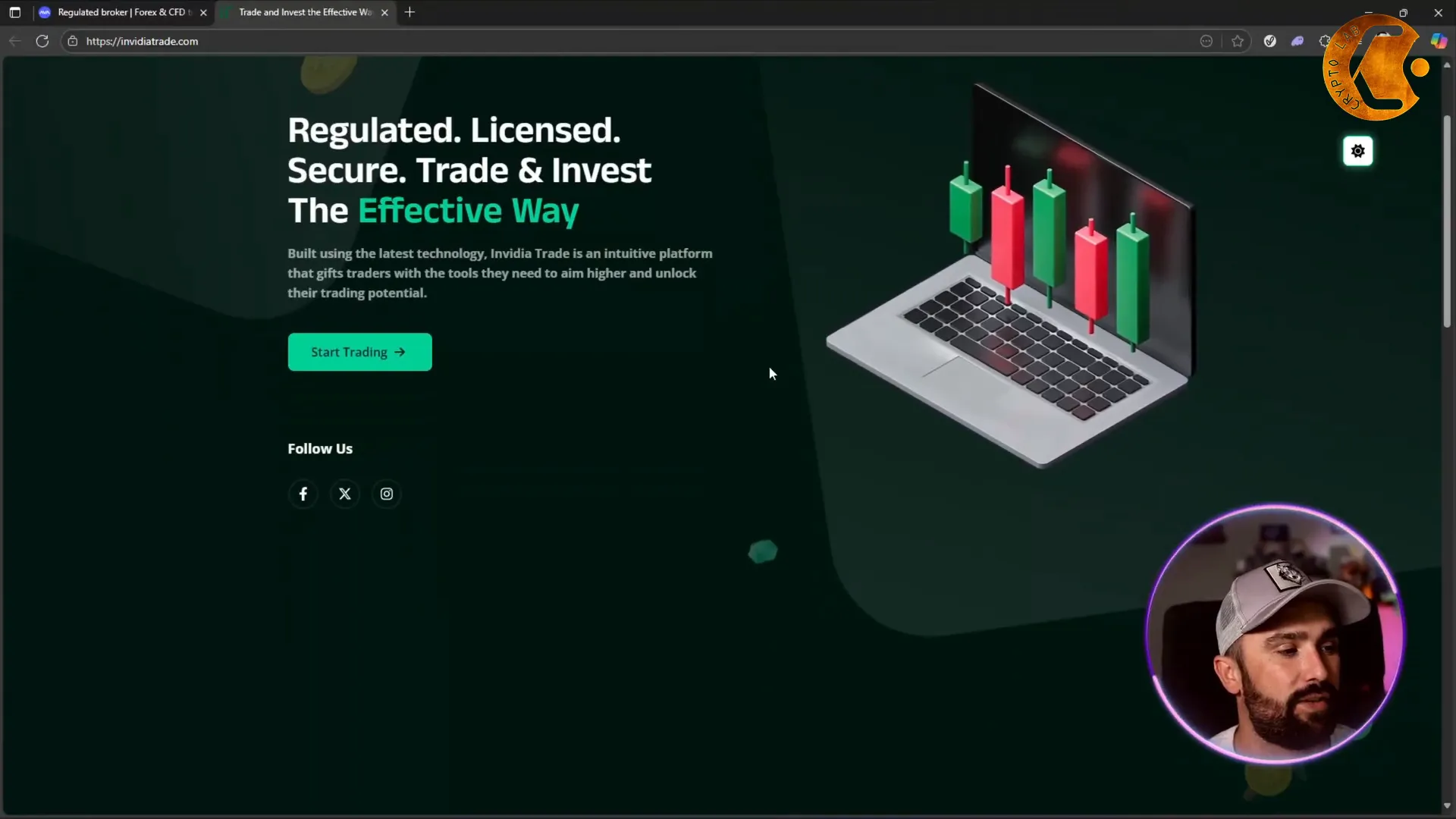 InvidiaTrade homepage: simple layout and trust badges