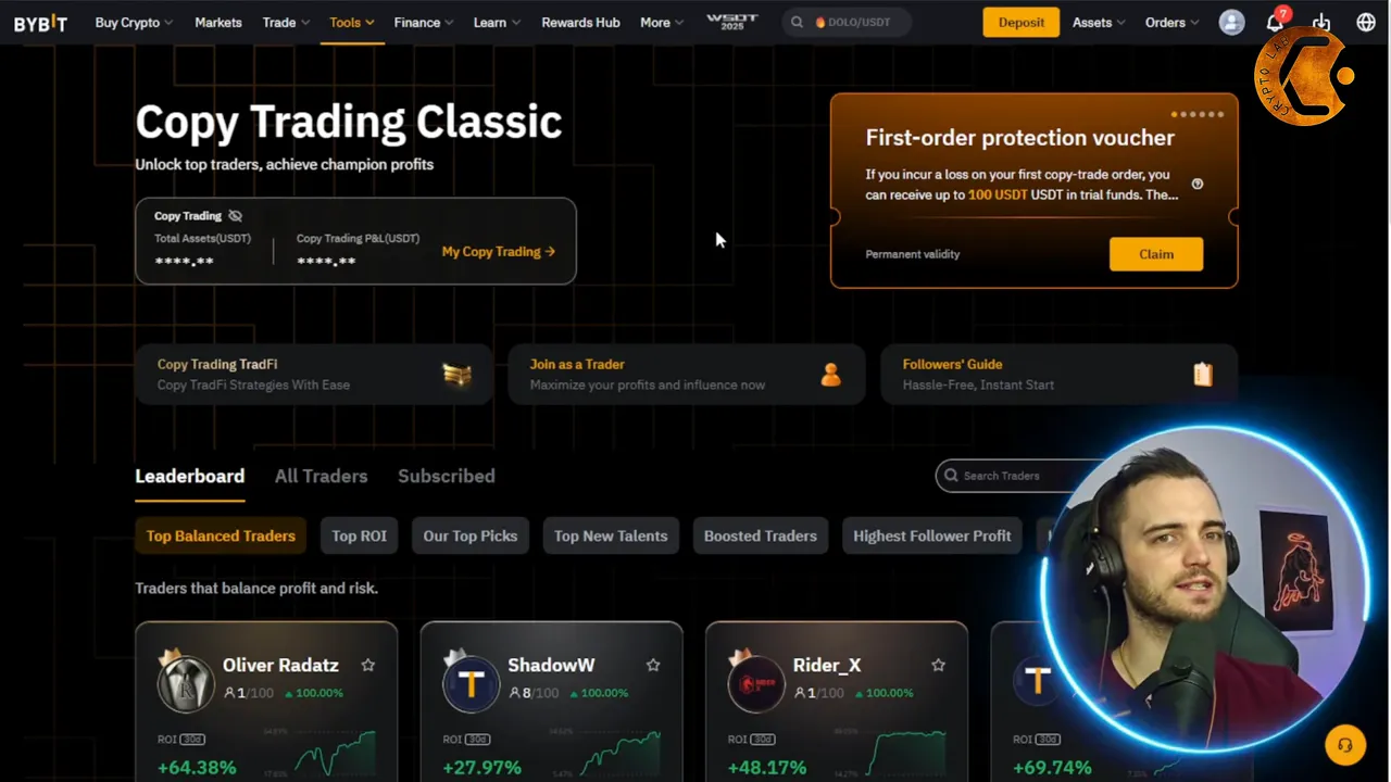 Bybit copy trading interface with trader list