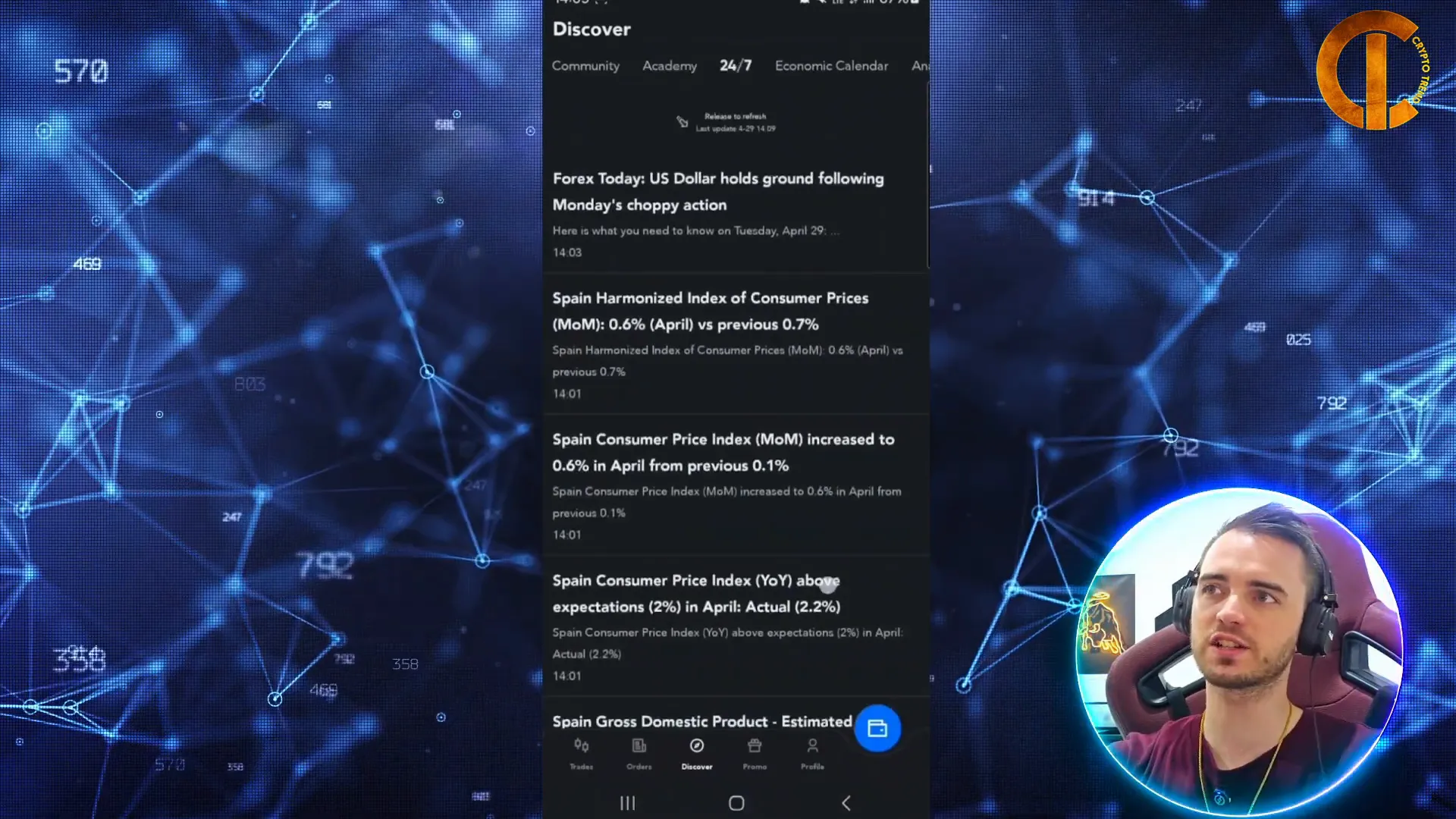 PU Prime app showing economic calendar and market news updates