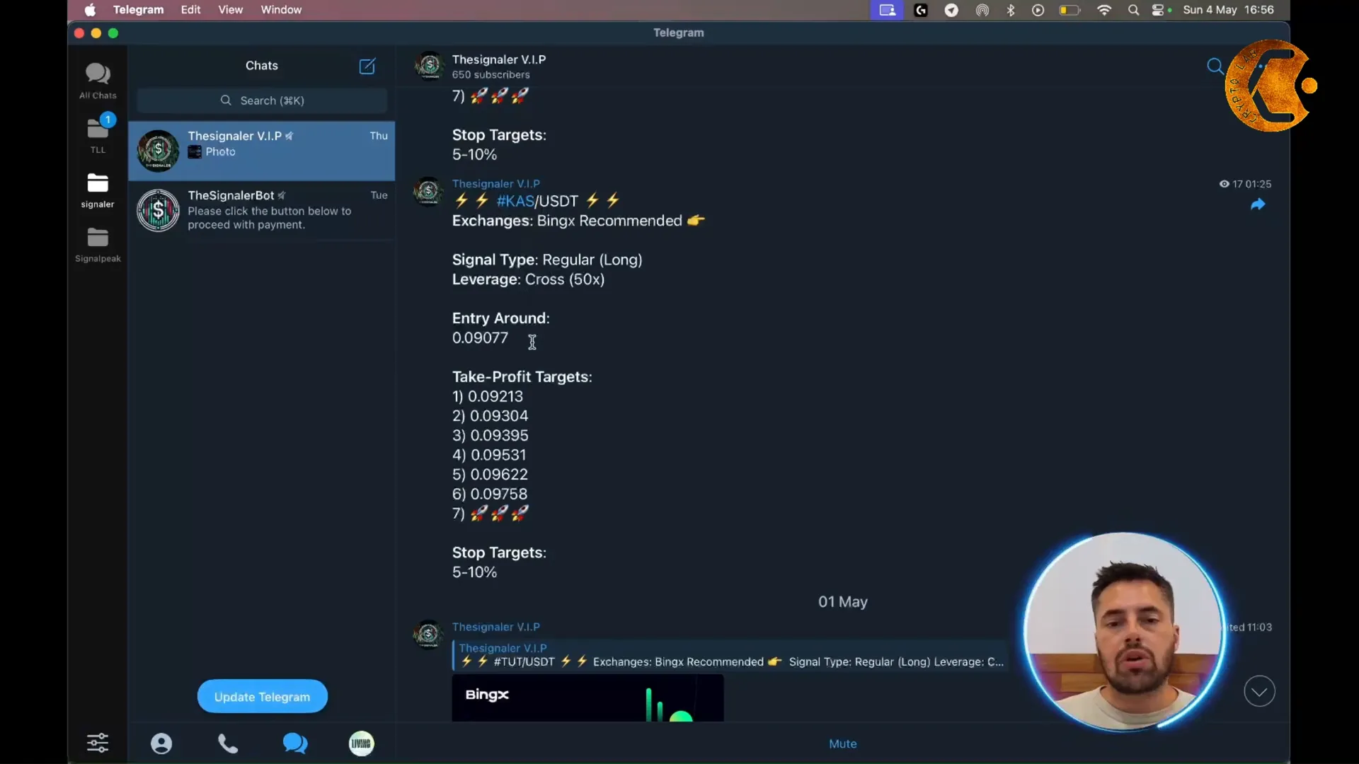 Profits and signals shared within Thesignaler VIP Telegram group