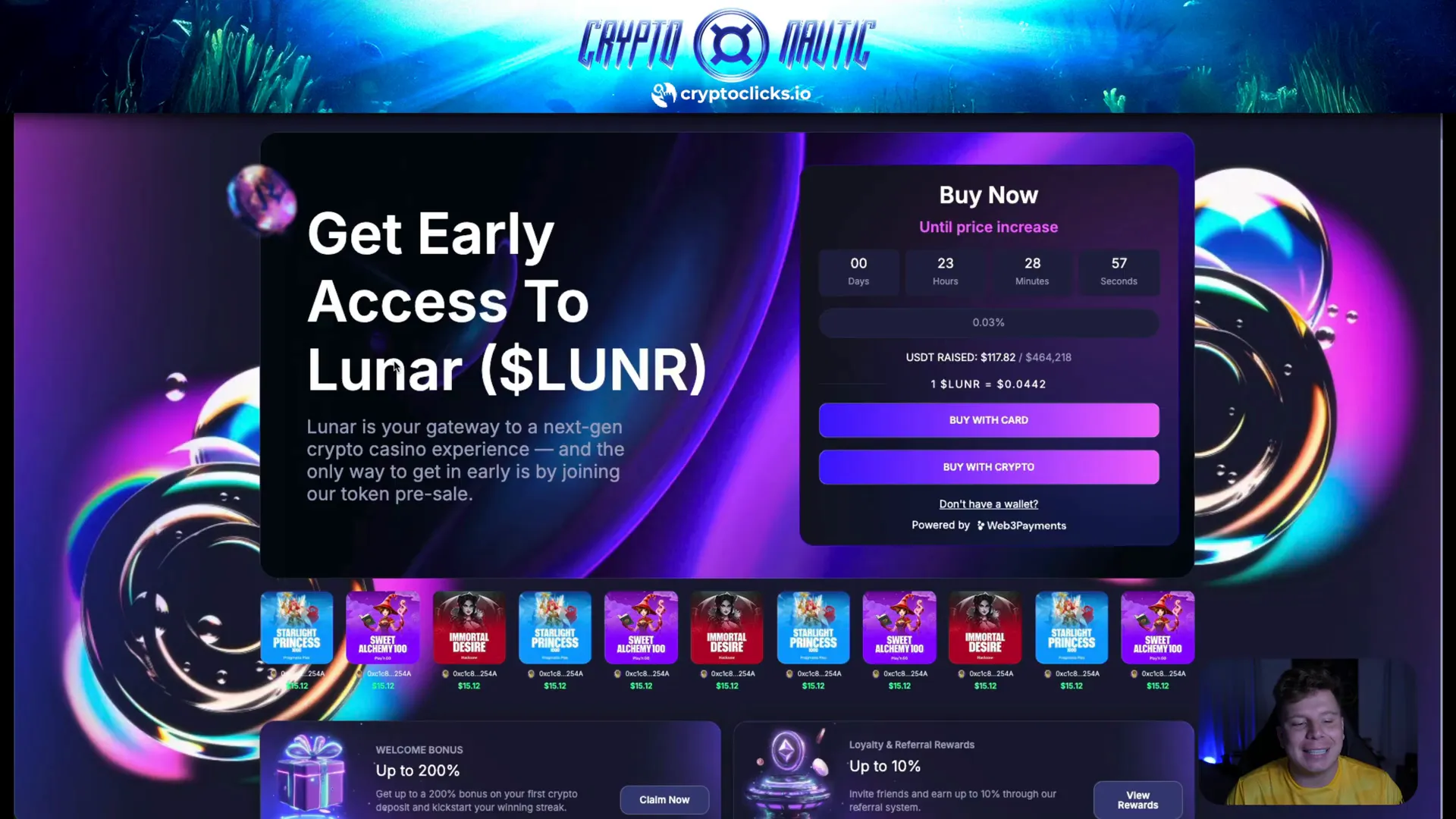 LunarBet early access and token presale dashboard