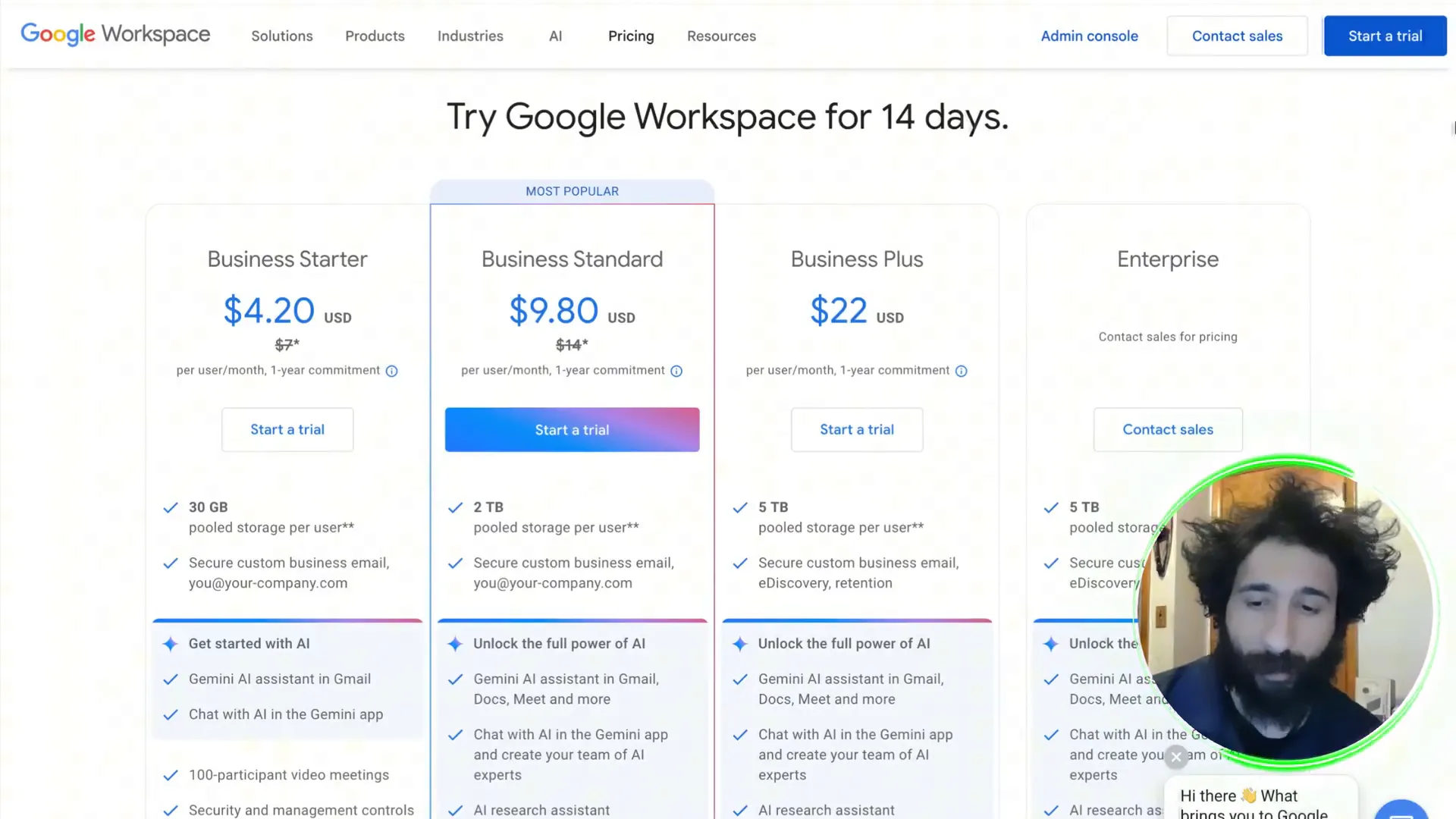 Comparison of pricing plans for ResellerGSuite