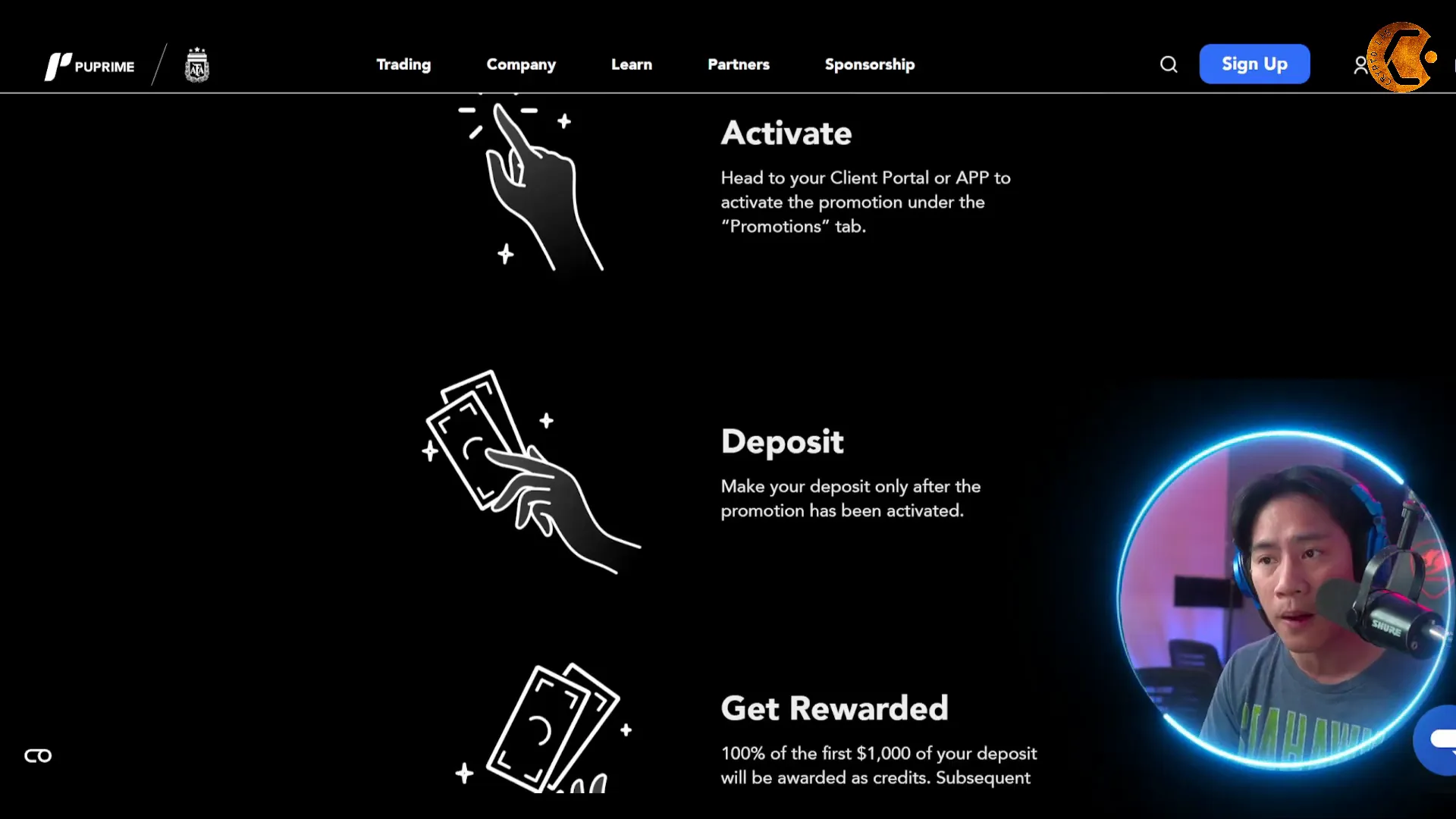 PU Prime client portal showing bonus application process