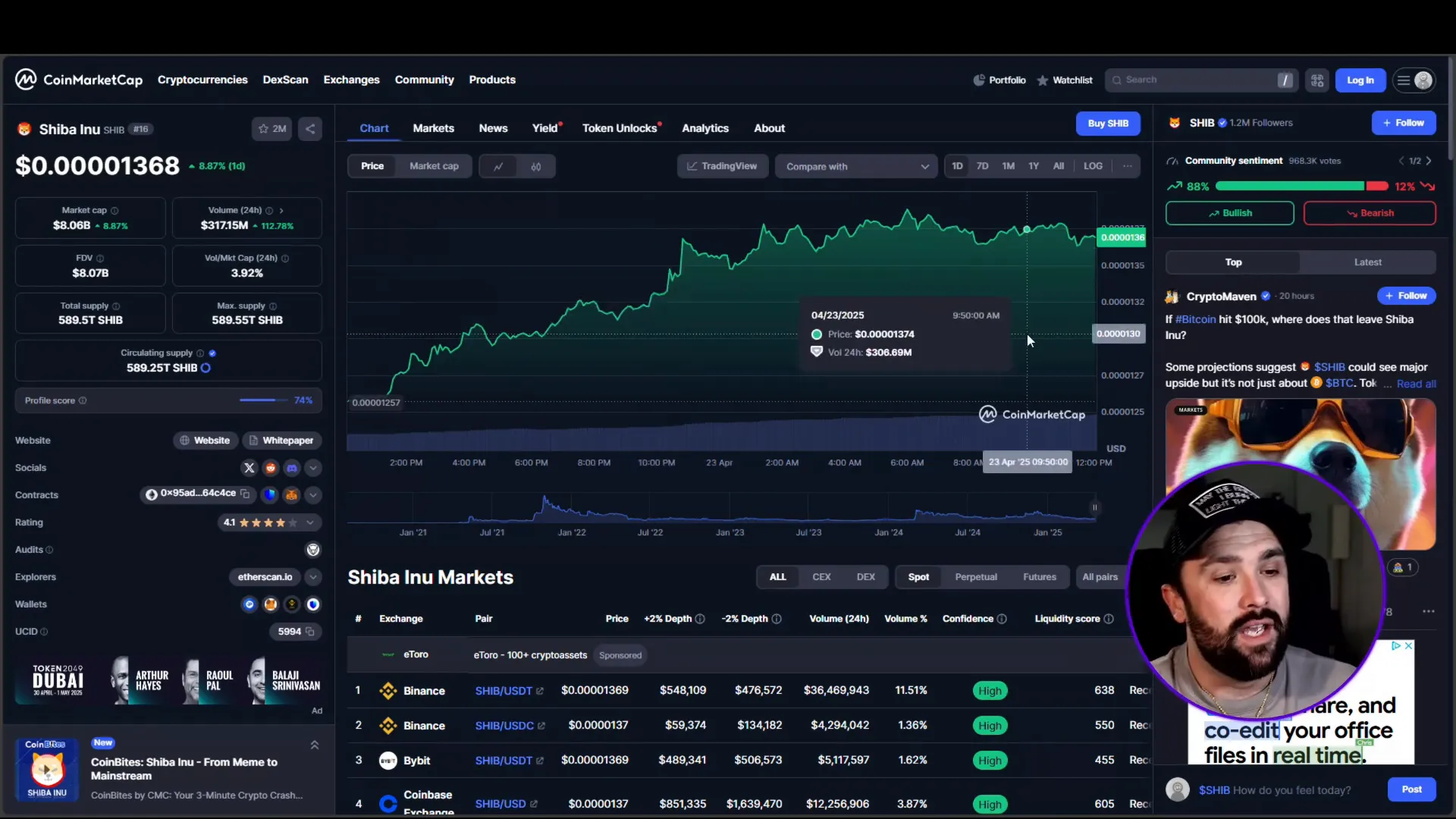 Shiba Inu price chart overview on CoinMarketCap
