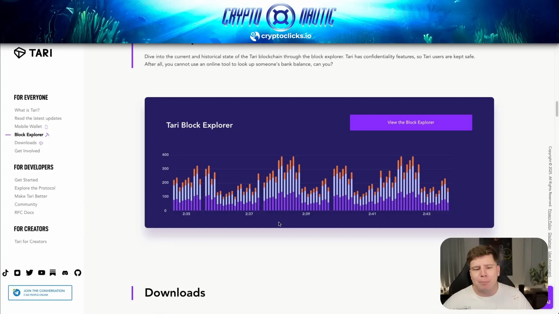 Tari block explorer and mining interface