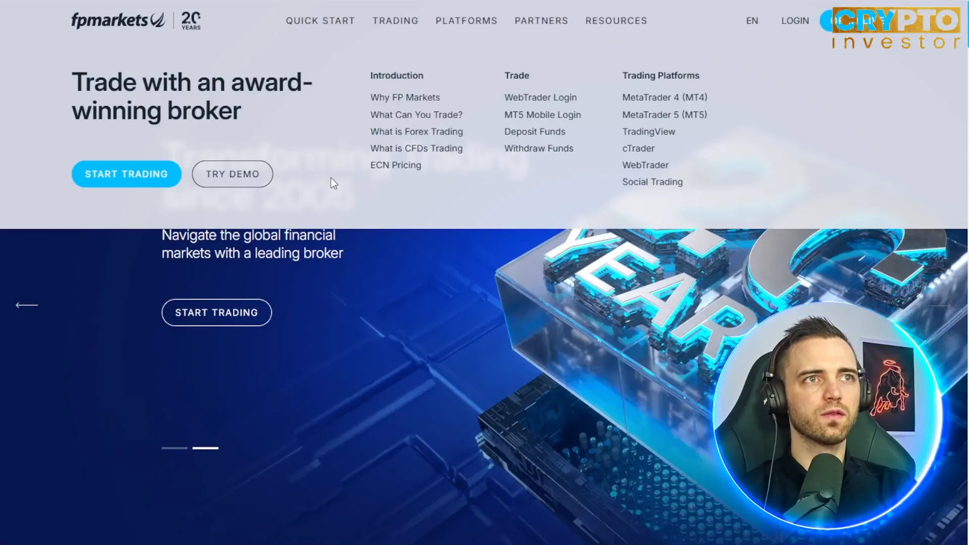 Comparison of InvidiaTrade and FP Markets websites showing simple vs complex layouts