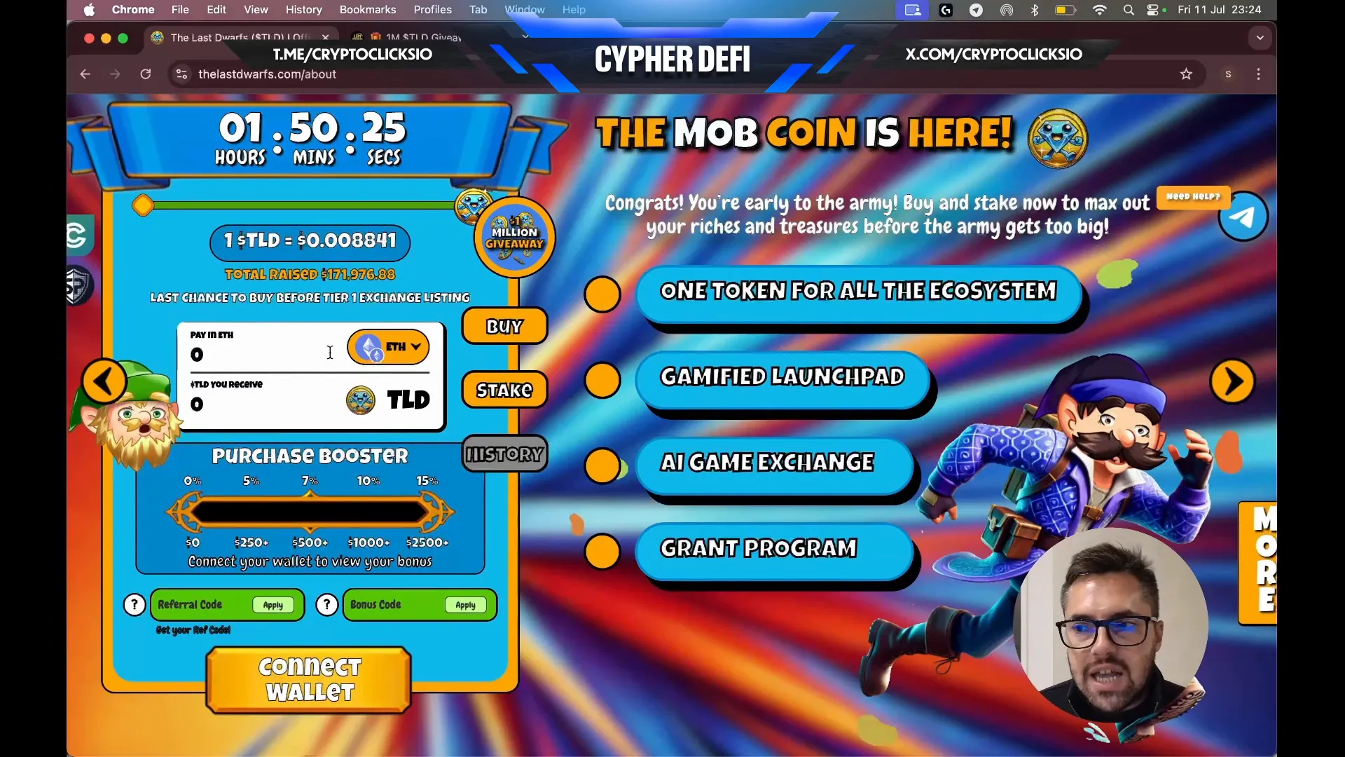Pre-sale widget showing how to buy TLD tokens