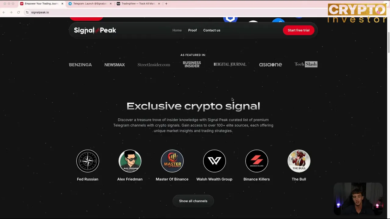 SignalPeak website showing channel selection and plan options