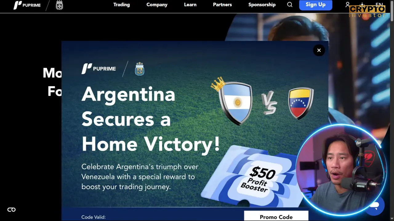 PU Prime landing page showing Argentina promotion