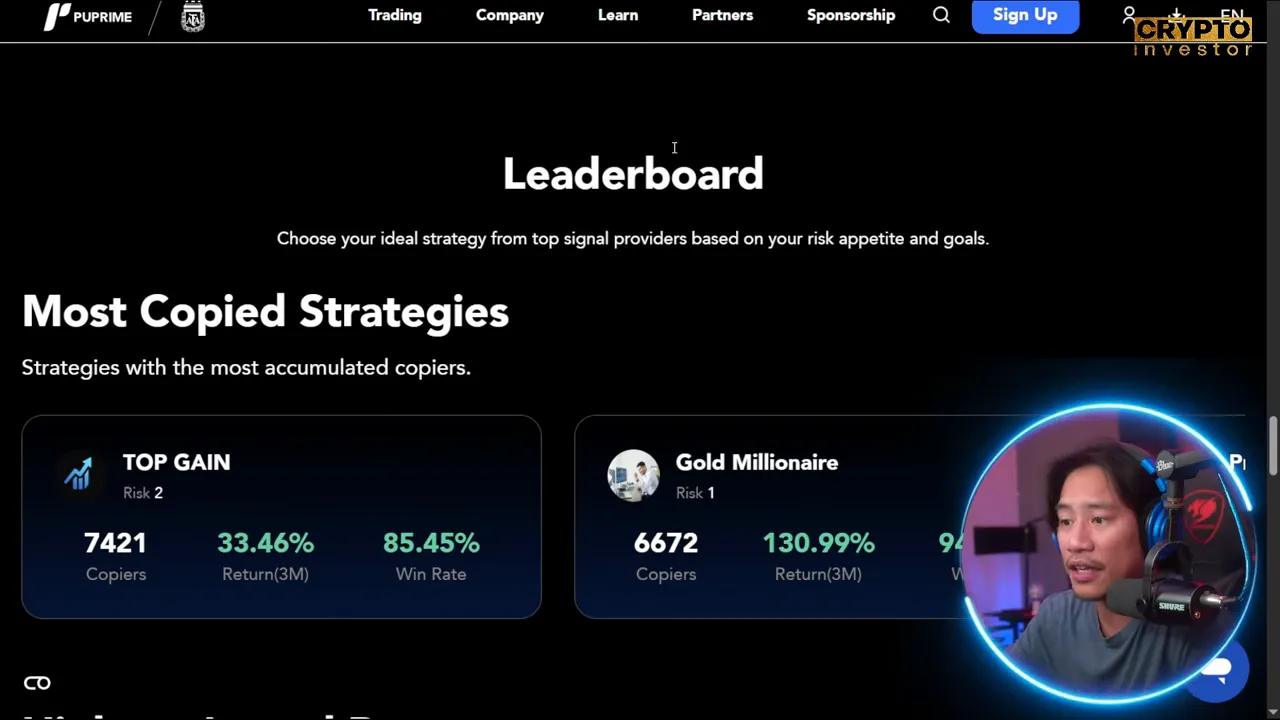 PU Prime copy trading leaderboard with top trader returns