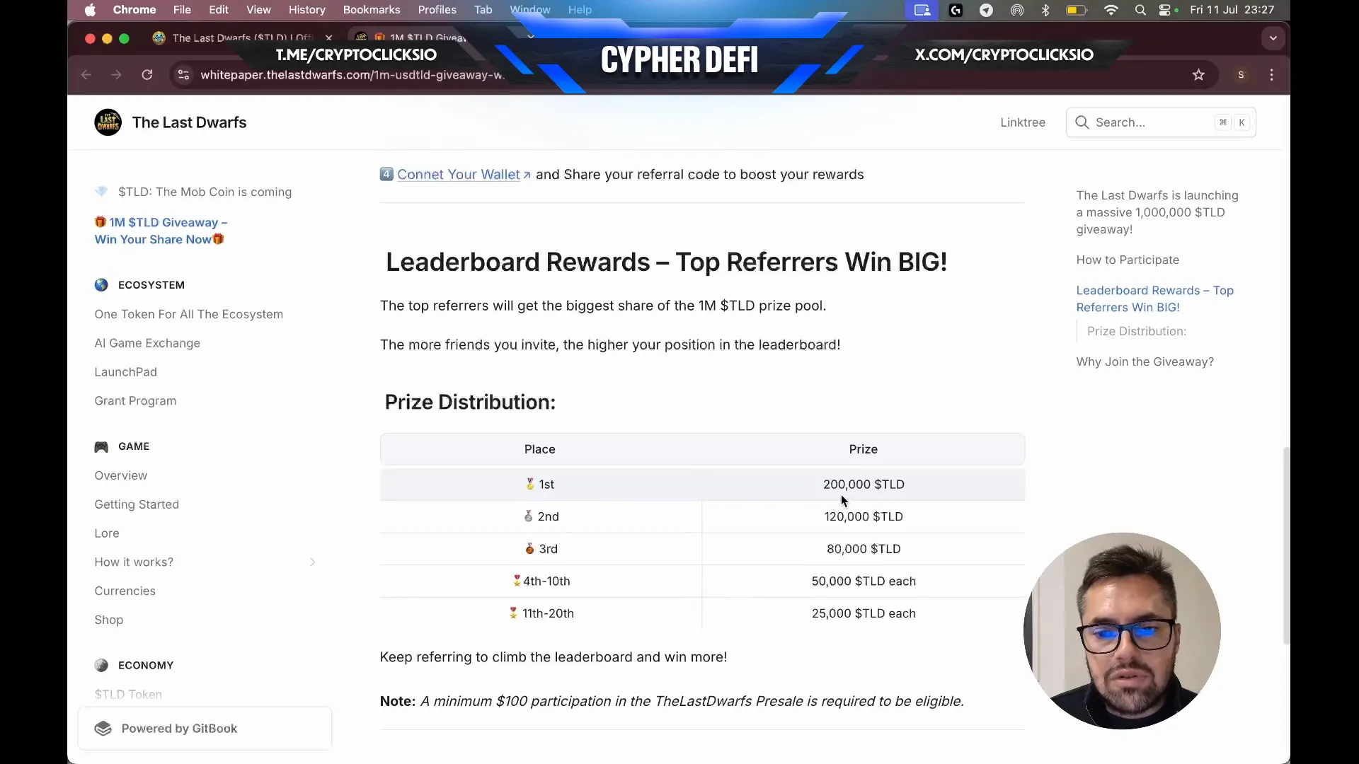 Leaderboard showing top referrers and rewards