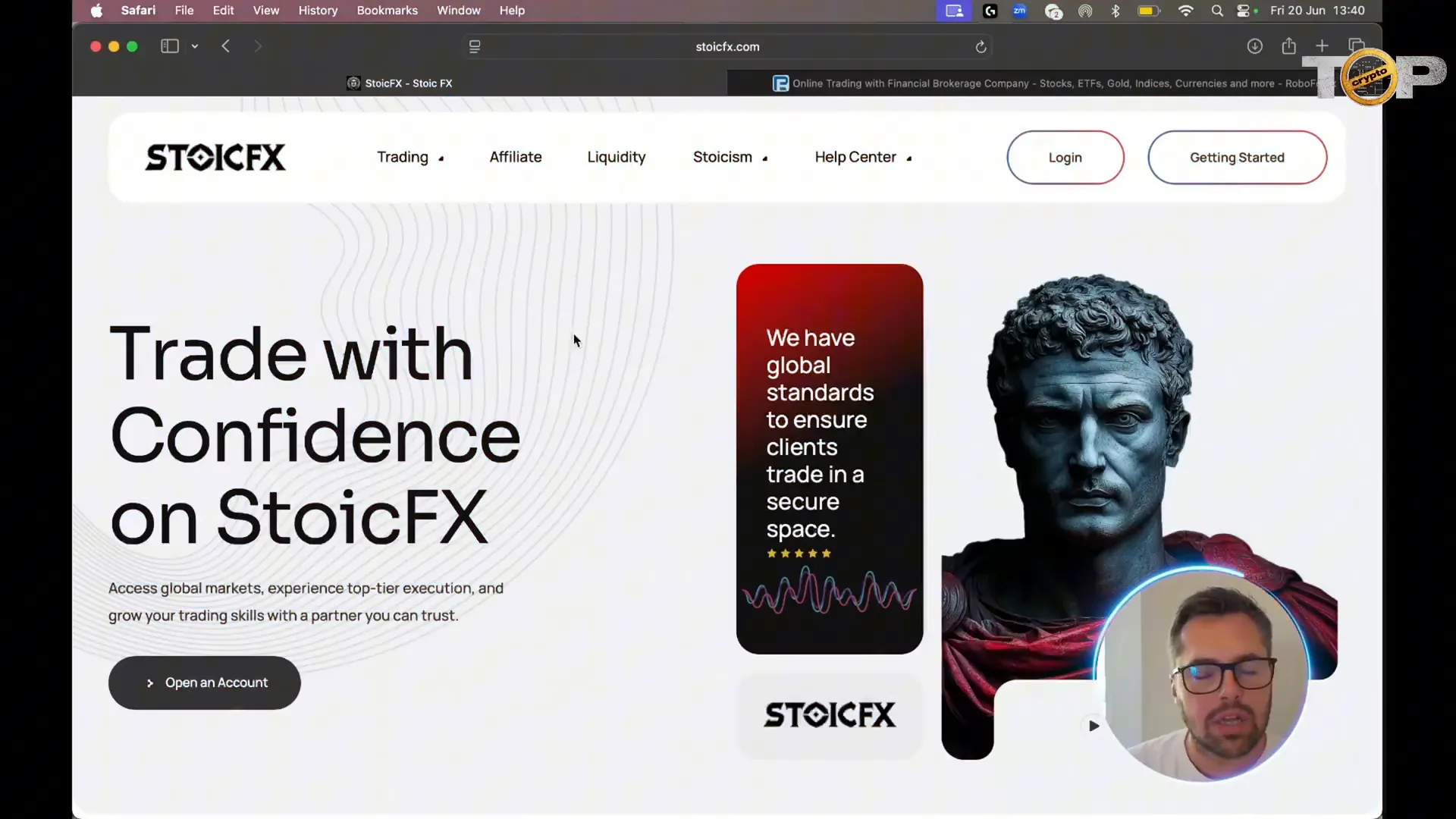 Stoic FX homepage clean and professional design