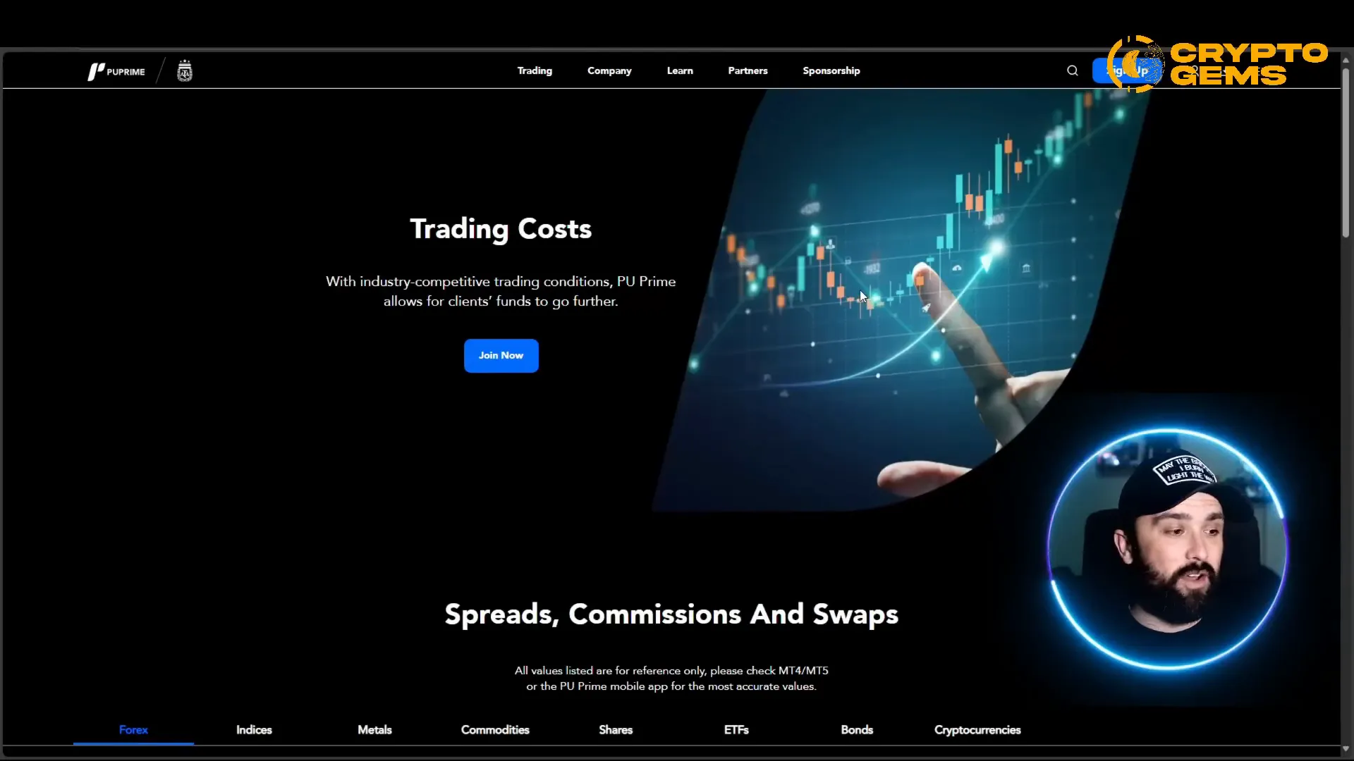 PU Prime trading platform overview showing spreads and account types