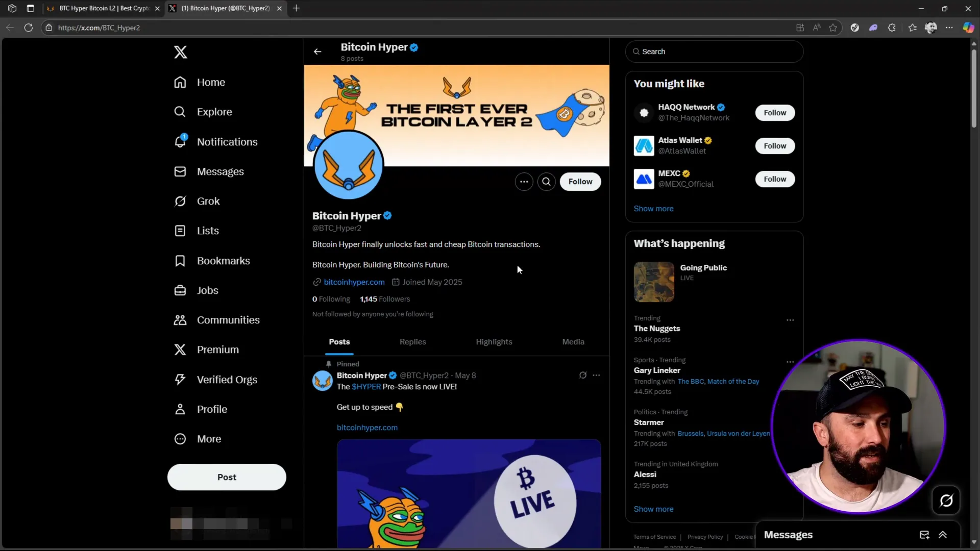 Bitcoin Hyper community engagement on social media platform X